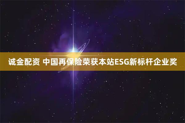 诚金配资 中国再保险荣获本站ESG新标杆企业奖